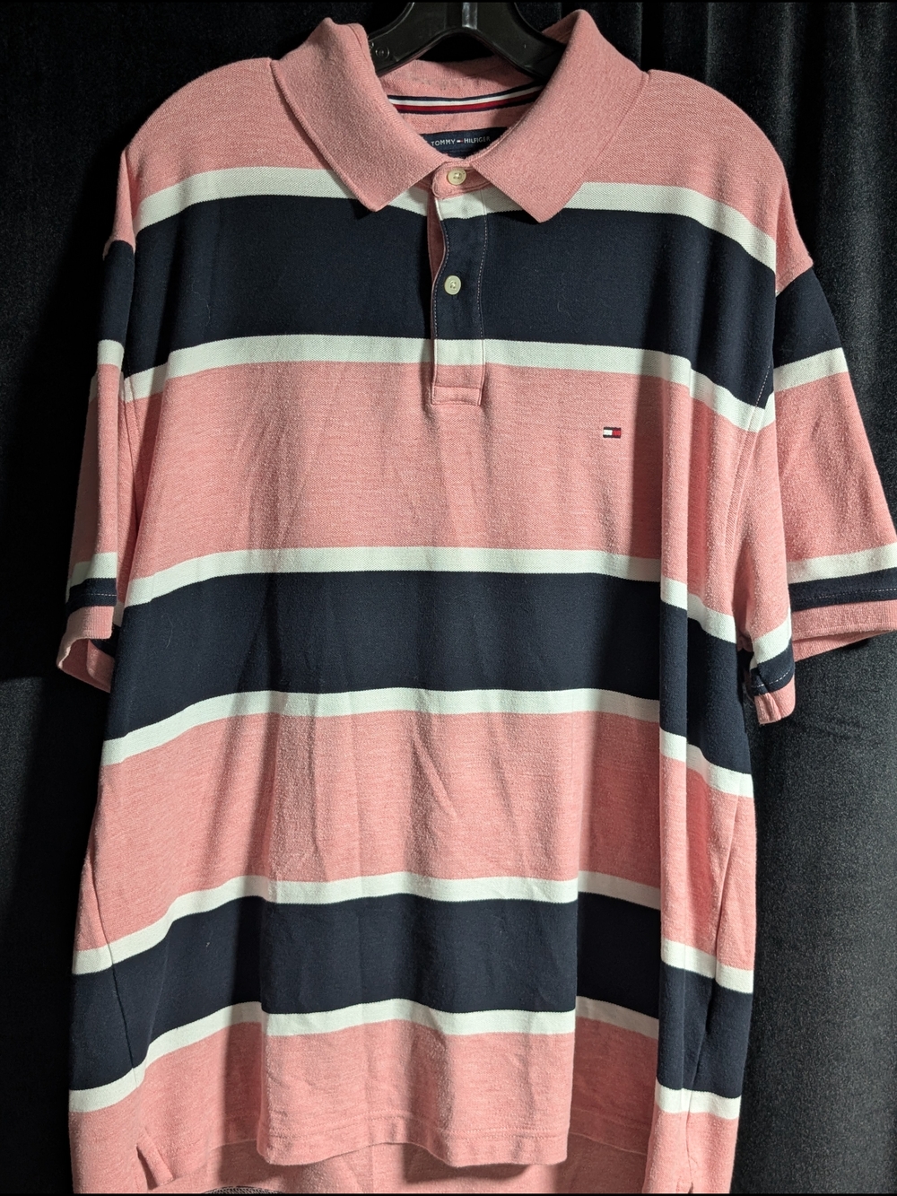 Tommy Hilfiger Pink, Navy & White Wide-Stripe Polo
